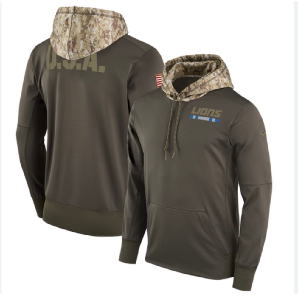 Nike Detroit Lions Cargo Khaki 2017 Salute to Service Thermal Pullover Hoodie